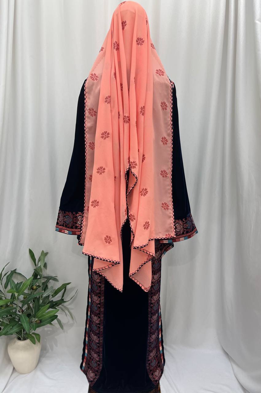 Palestine Embroidered Navy Velvet Thobe
