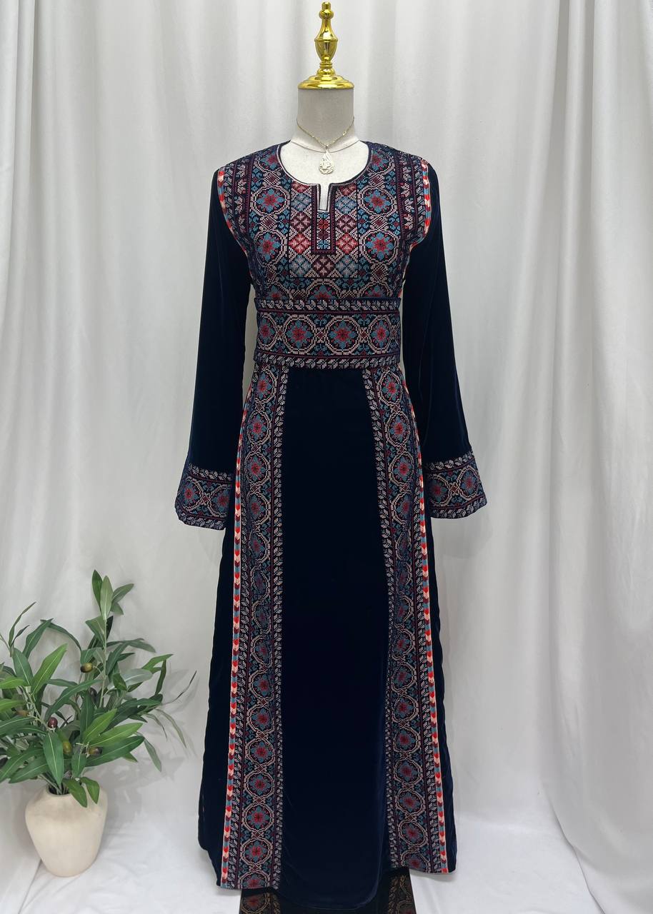 Palestine Navy Royal Four-Line Velvet Thobe