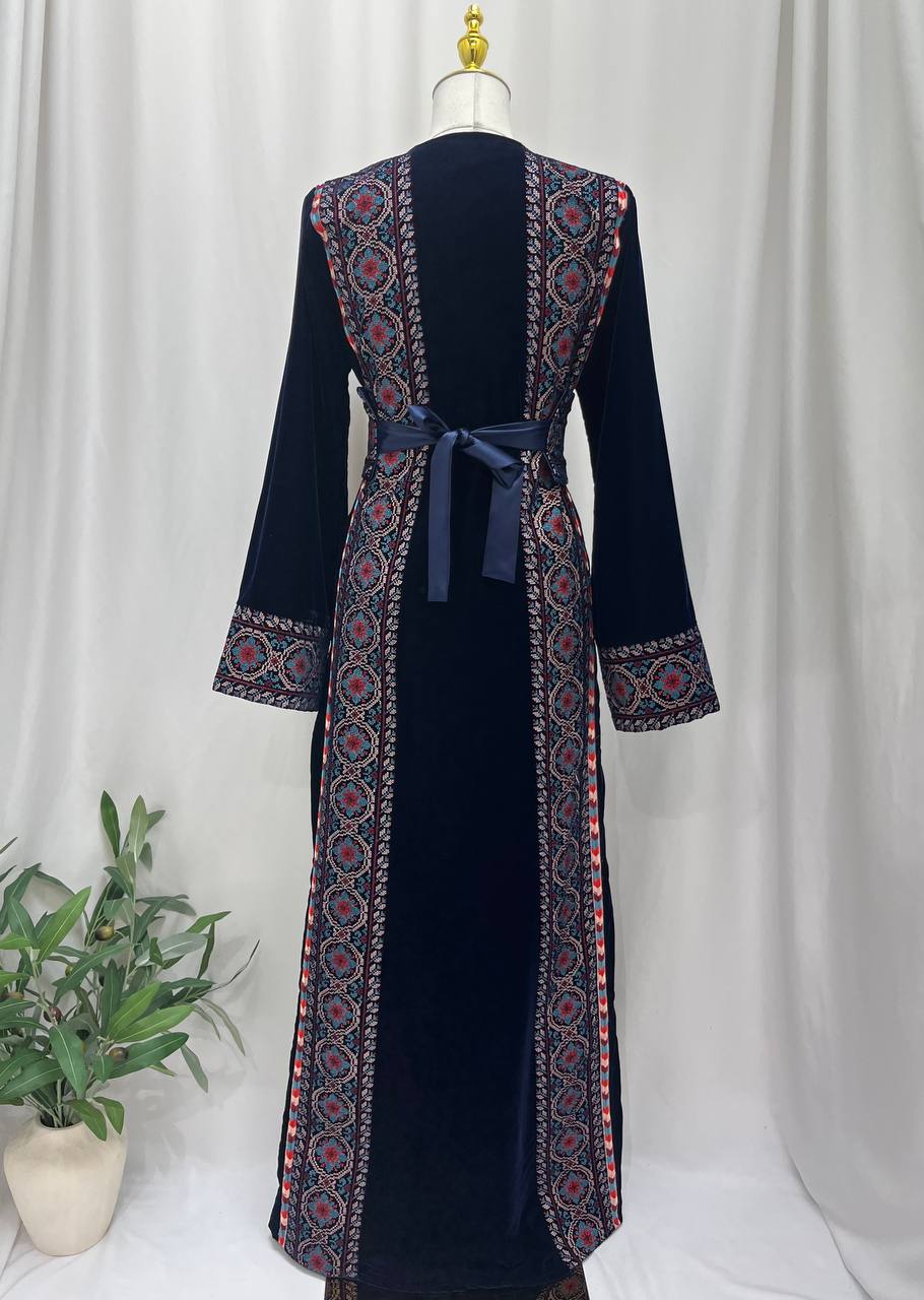 Palestine Navy Royal Four-Line Velvet Thobe
