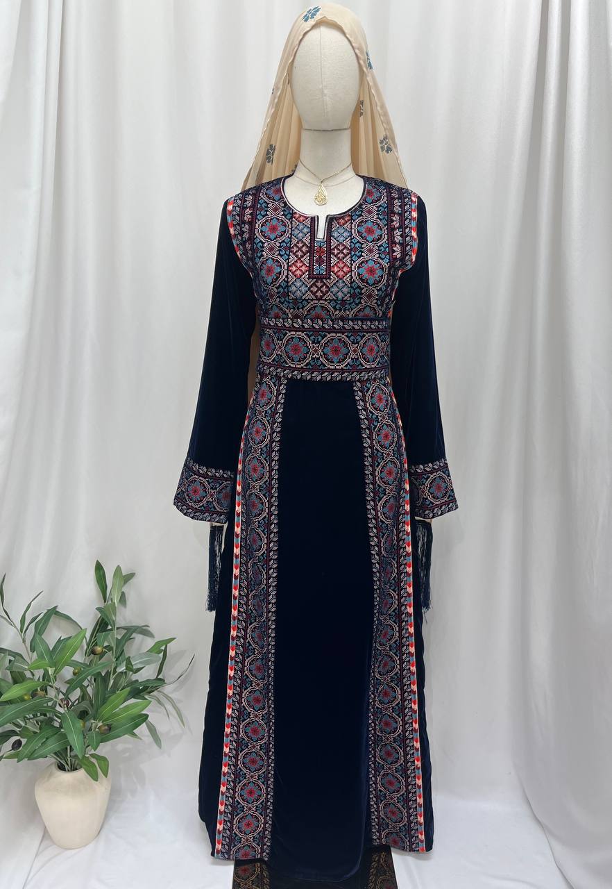 Palestine Navy Royal Four-Line Velvet Thobe