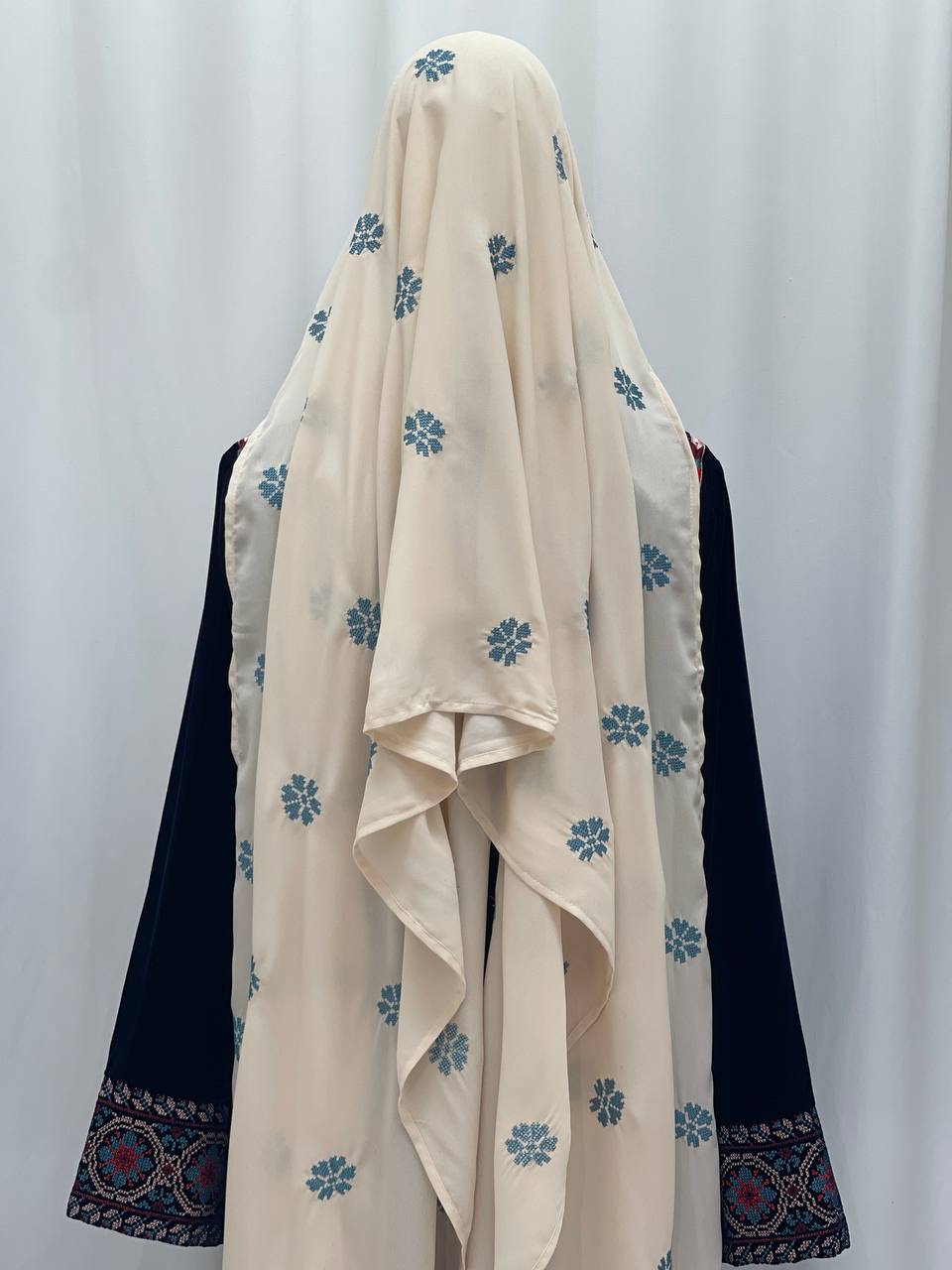 Palestine Royal Cream Embroidered Fringe Shawl/Khirka