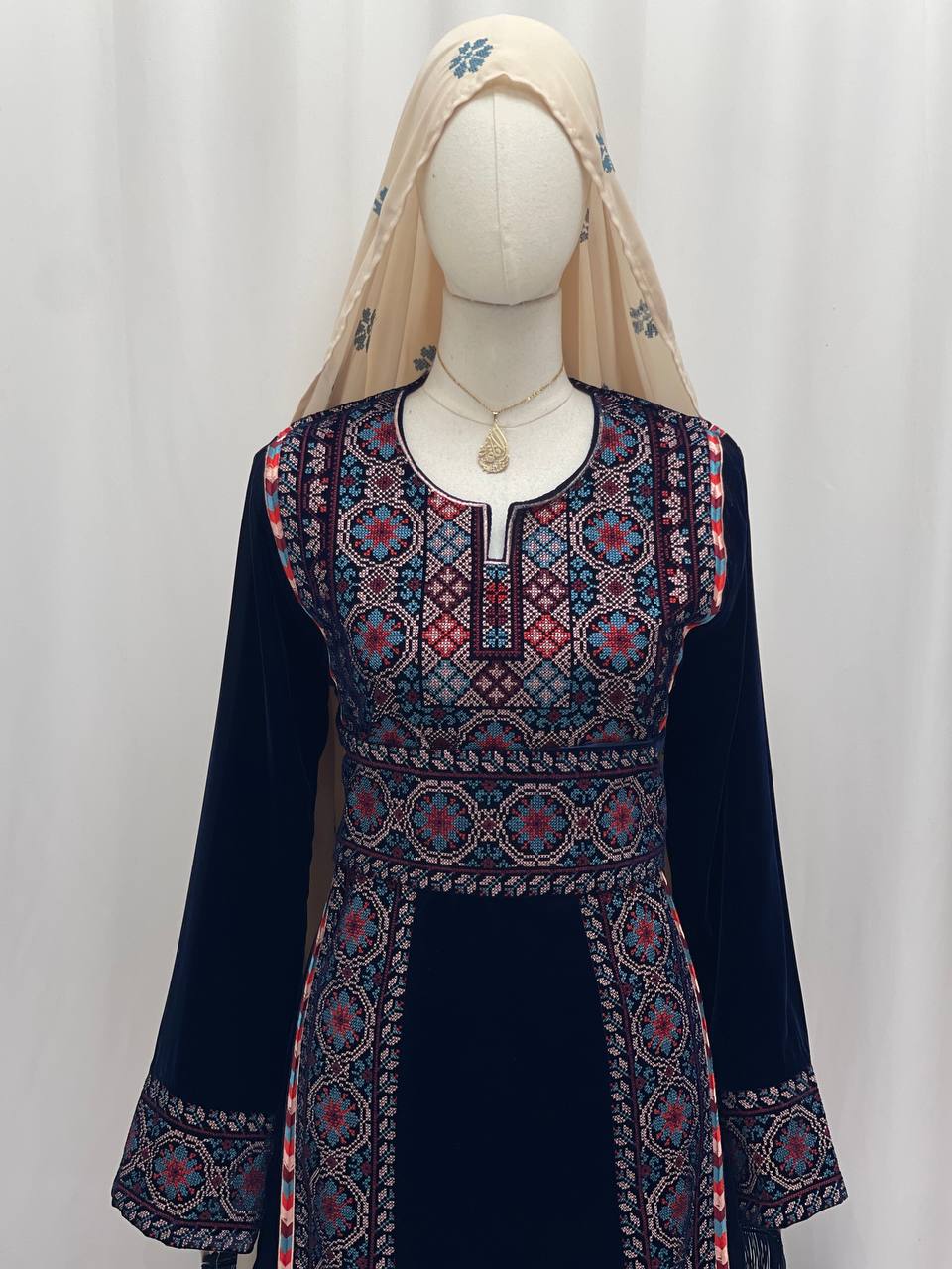 Palestine Royal Cream Embroidered Fringe Shawl/Khirka