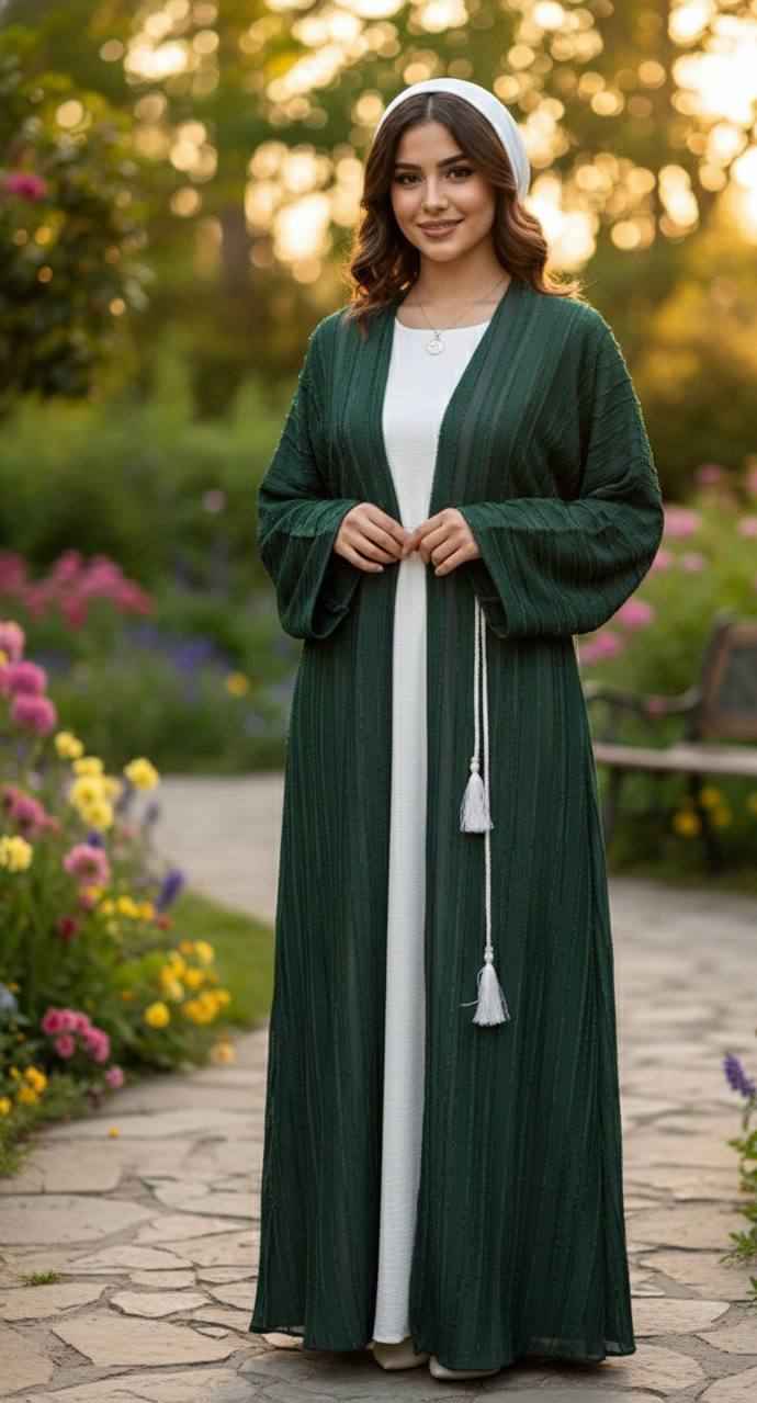 Emerald Breeze Layered Abaya Set