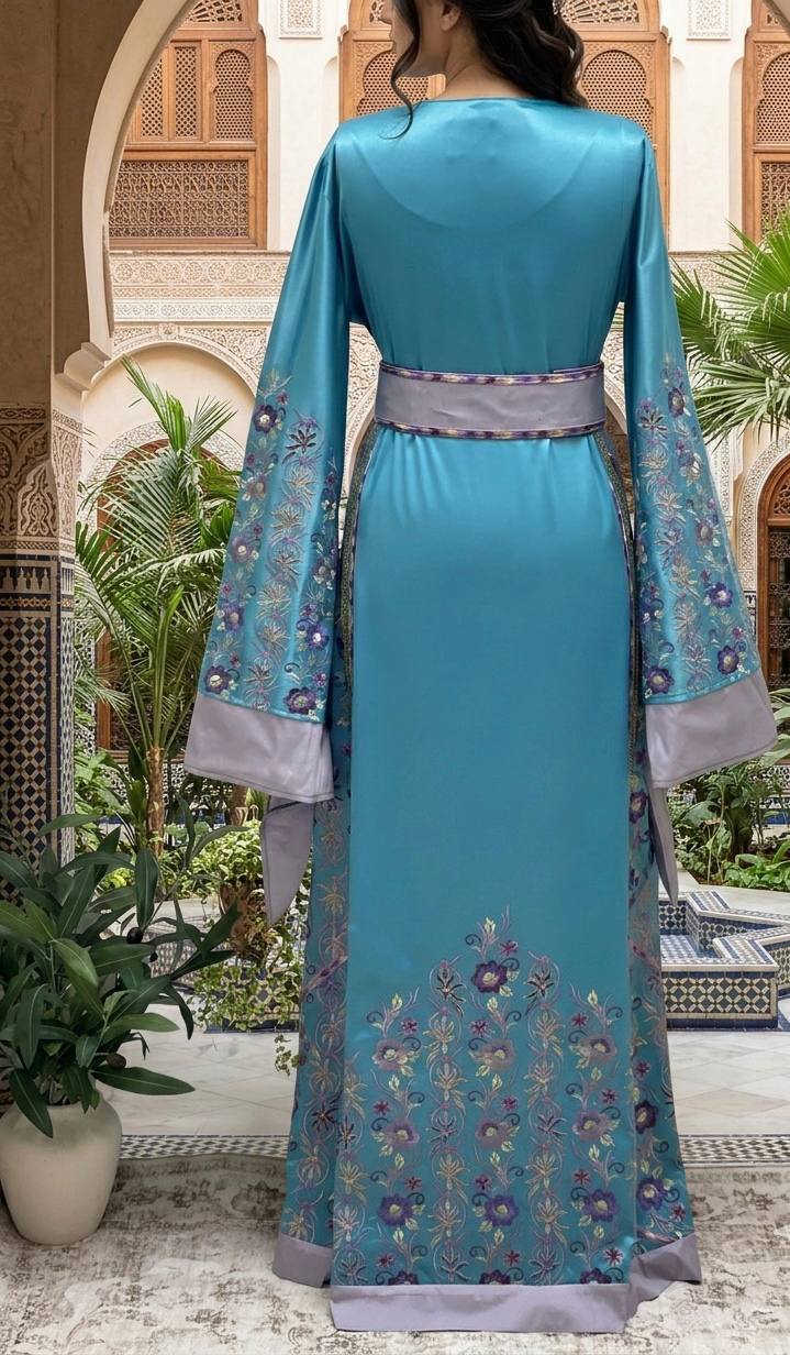 Turquoise Heritage Elegance Thobe - Palestinian Elegance