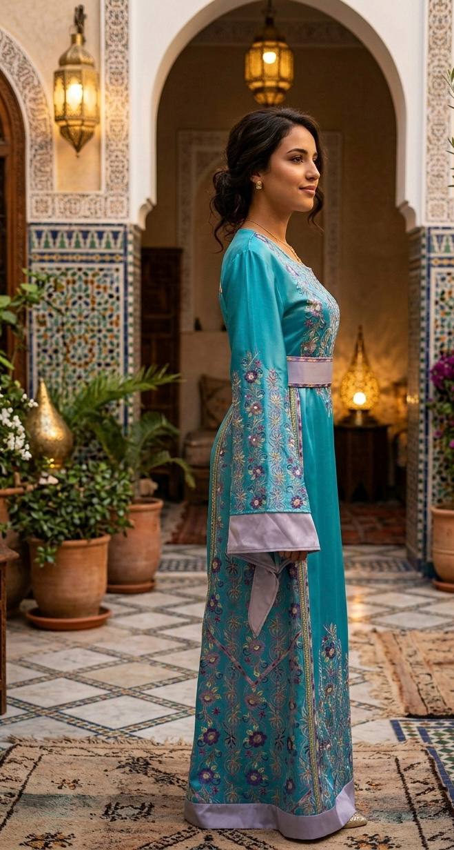 Turquoise Heritage Elegance Thobe - Palestinian Elegance