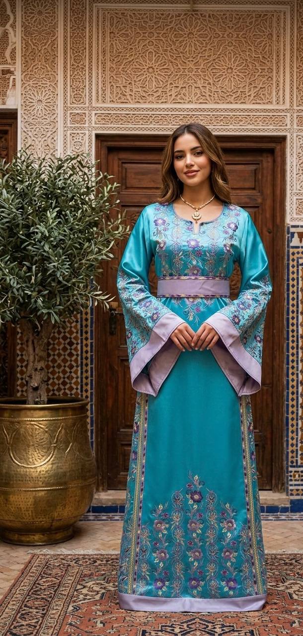 Turquoise Heritage Elegance Thobe - Palestinian Elegance