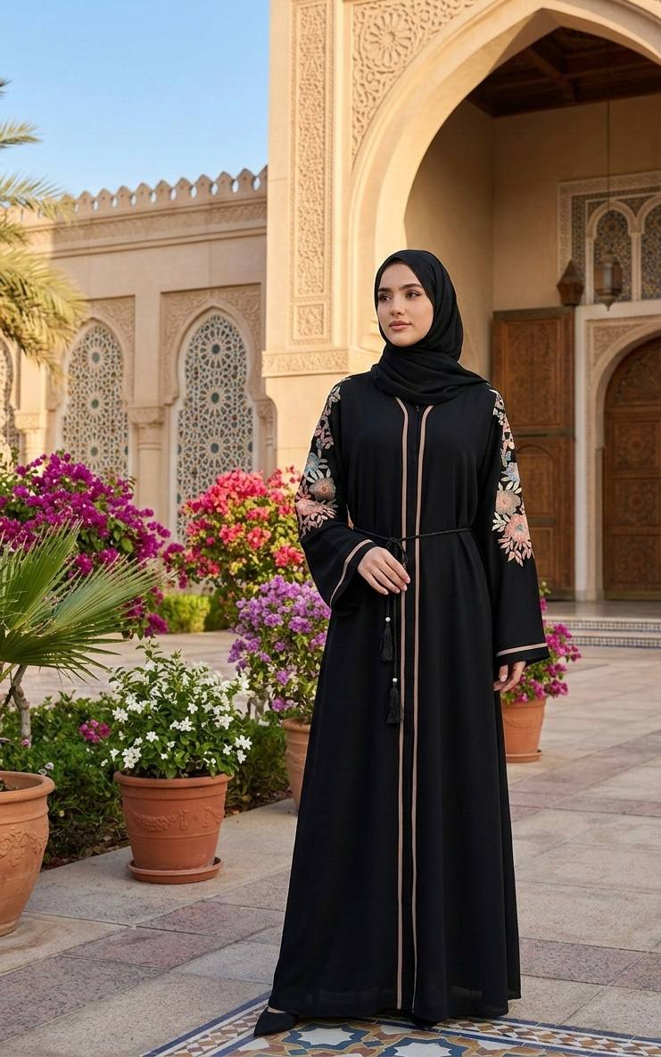 Zahra Noir Embroidered Dubai Abaya