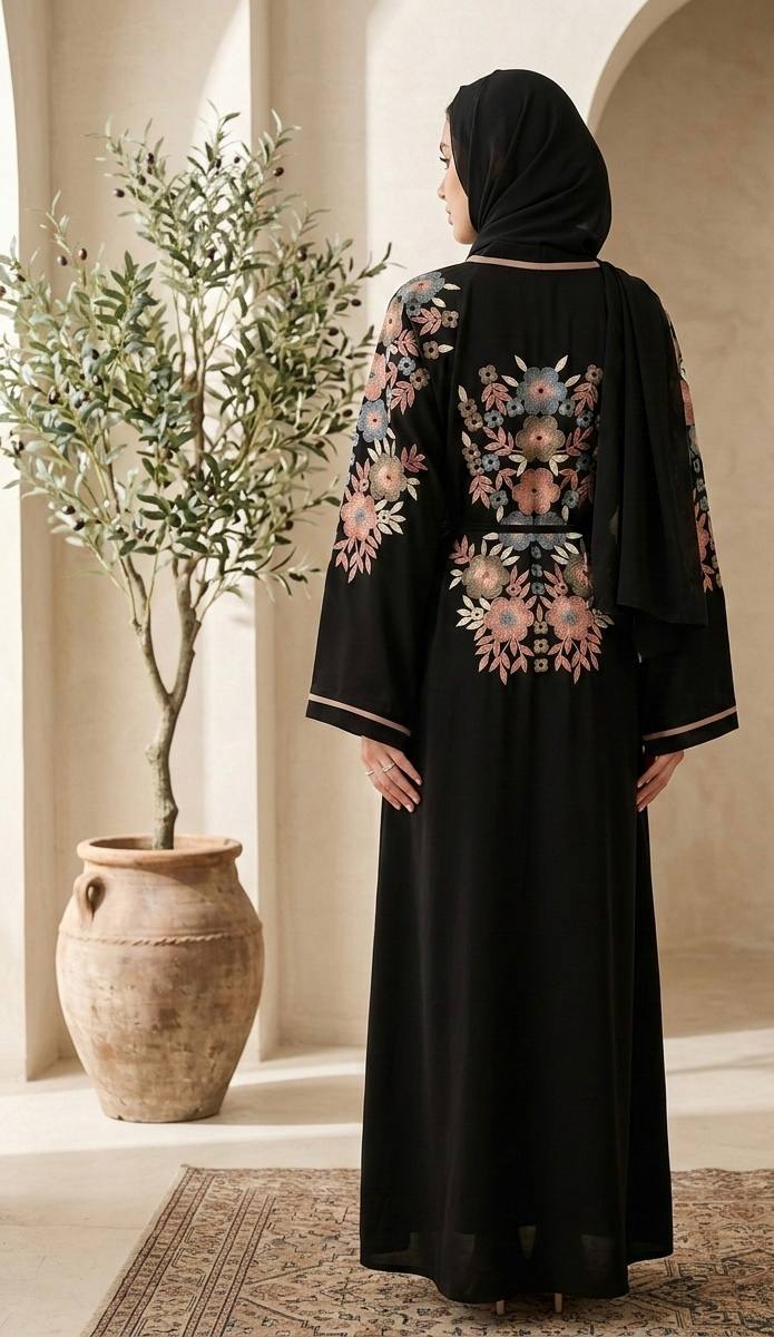 Zahra Noir Embroidered Dubai Abaya