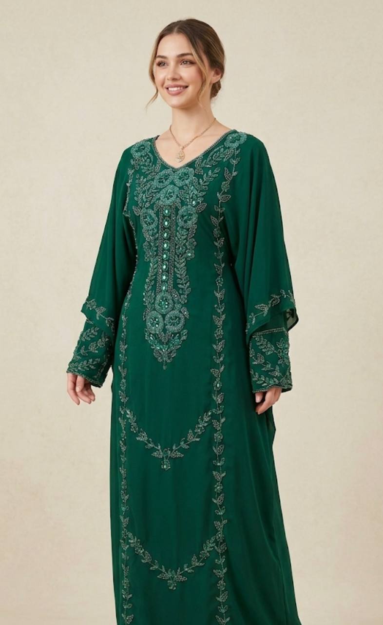 Royal Bloom Hand-Beaded Kaftan