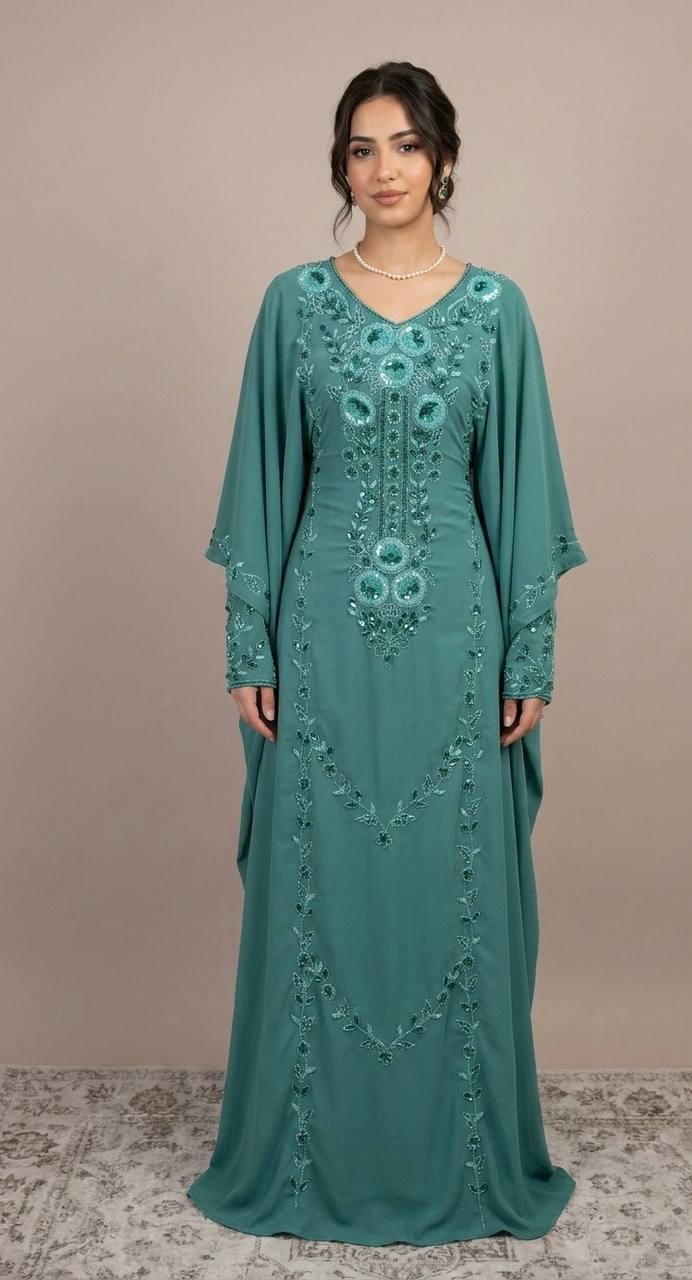 Royal Bloom Hand-Beaded Kaftan