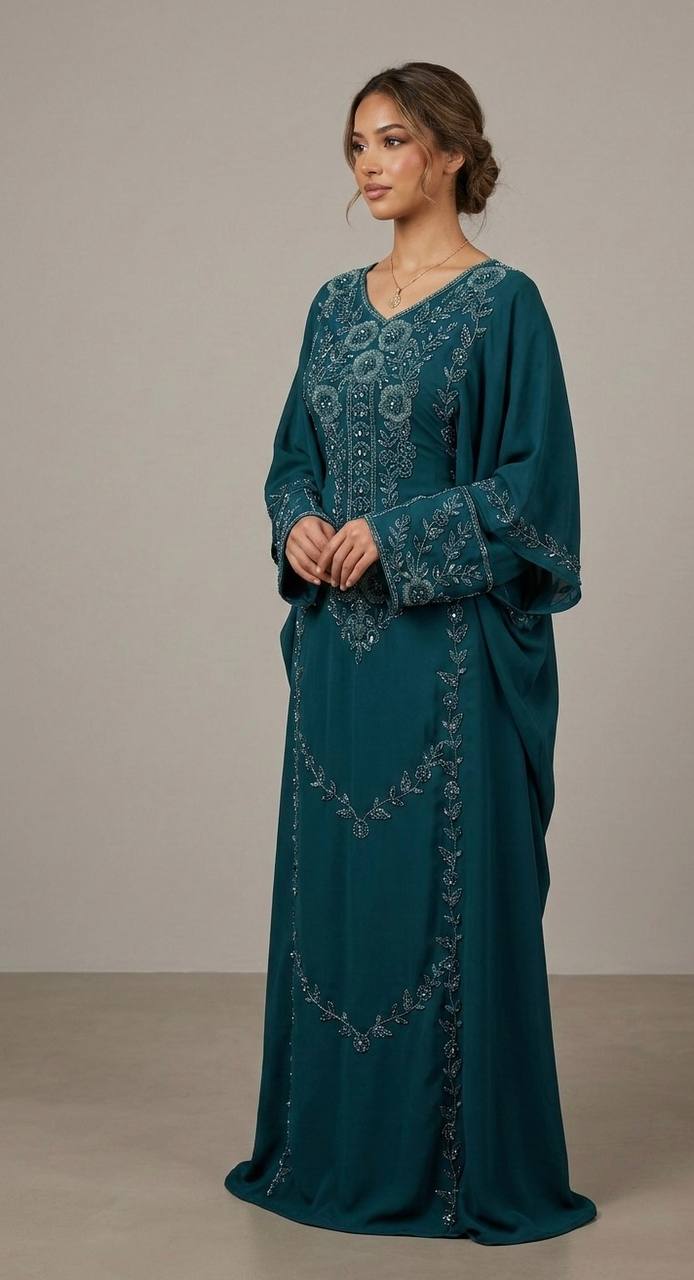 Royal Bloom Hand-Beaded Kaftan
