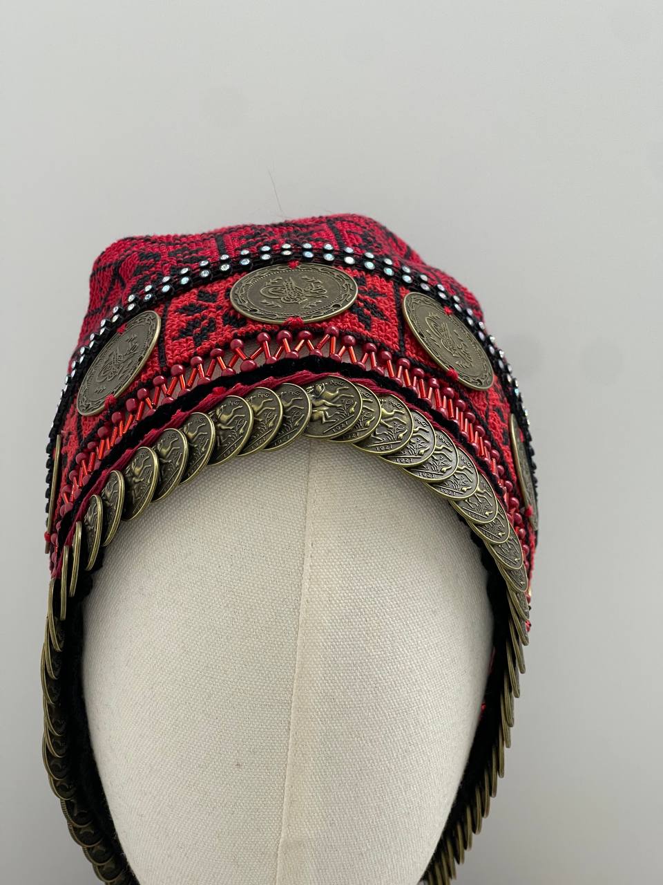 Heritage Hand-Embroidered Palestinian Headpiece (Arjeh / Waqah / Traditional Taqiyah)