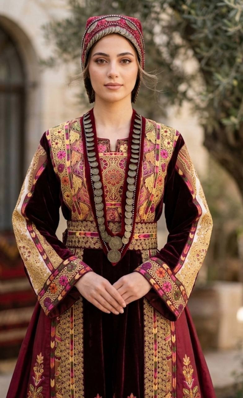 Heritage Hand-Embroidered Palestinian Headpiece (Arjeh / Waqah / Traditional Taqiyah)
