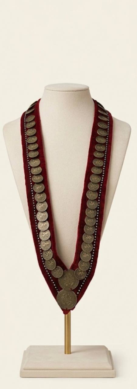 Ottoman Heritage Velvet Coin Necklace - Palestinian Elegance
