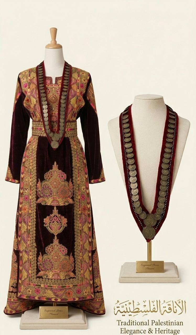 Ottoman Heritage Velvet Coin Necklace - Palestinian Elegance