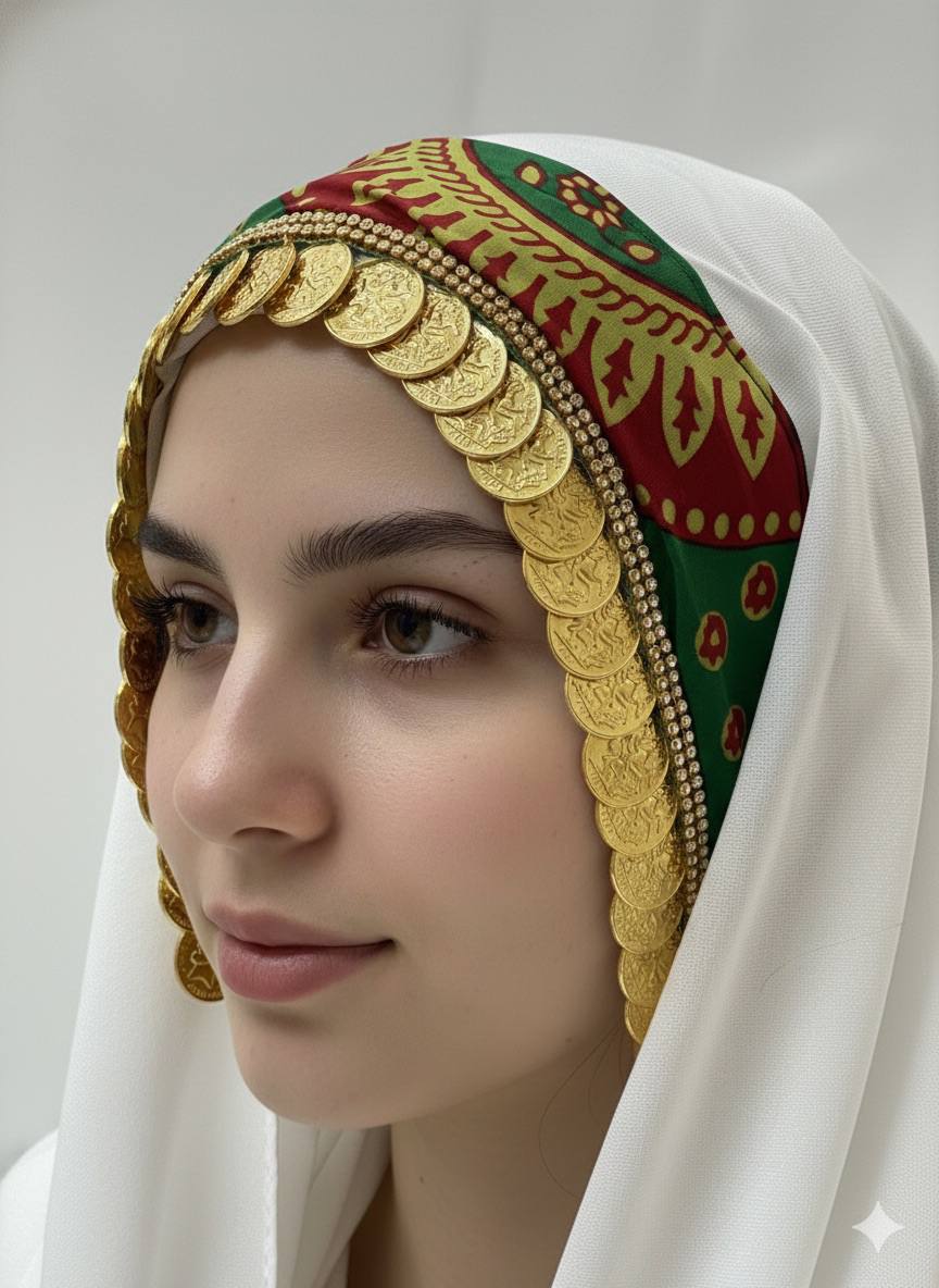 Heritage Coin Headband – 21K Gold Plated Lira Tassel - Palestinian Elegance