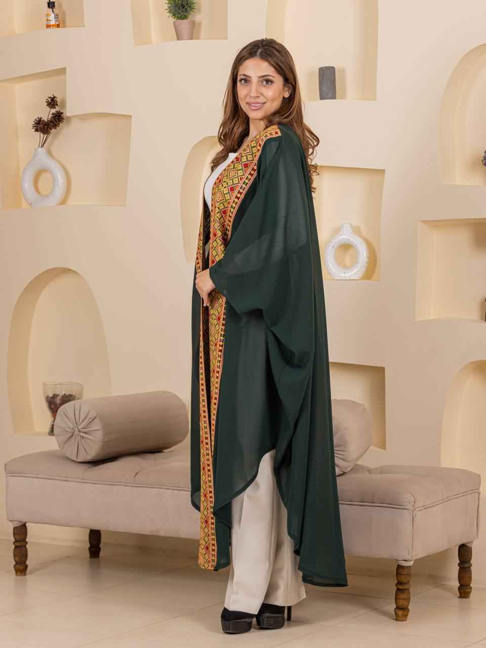 Heritage Embroidered Chiffon Bisht Abaya