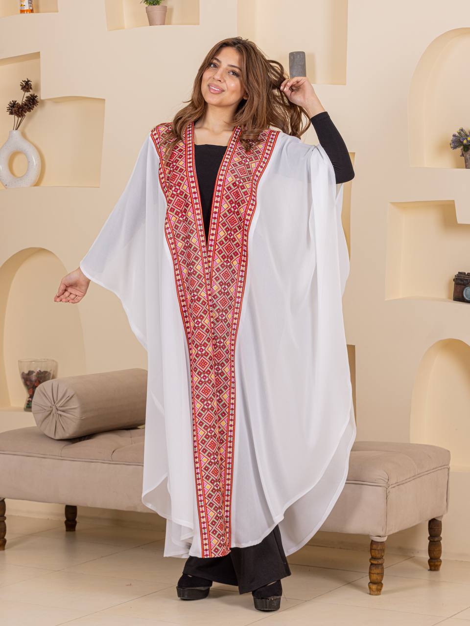 Heritage Embroidered Chiffon Bisht Abaya