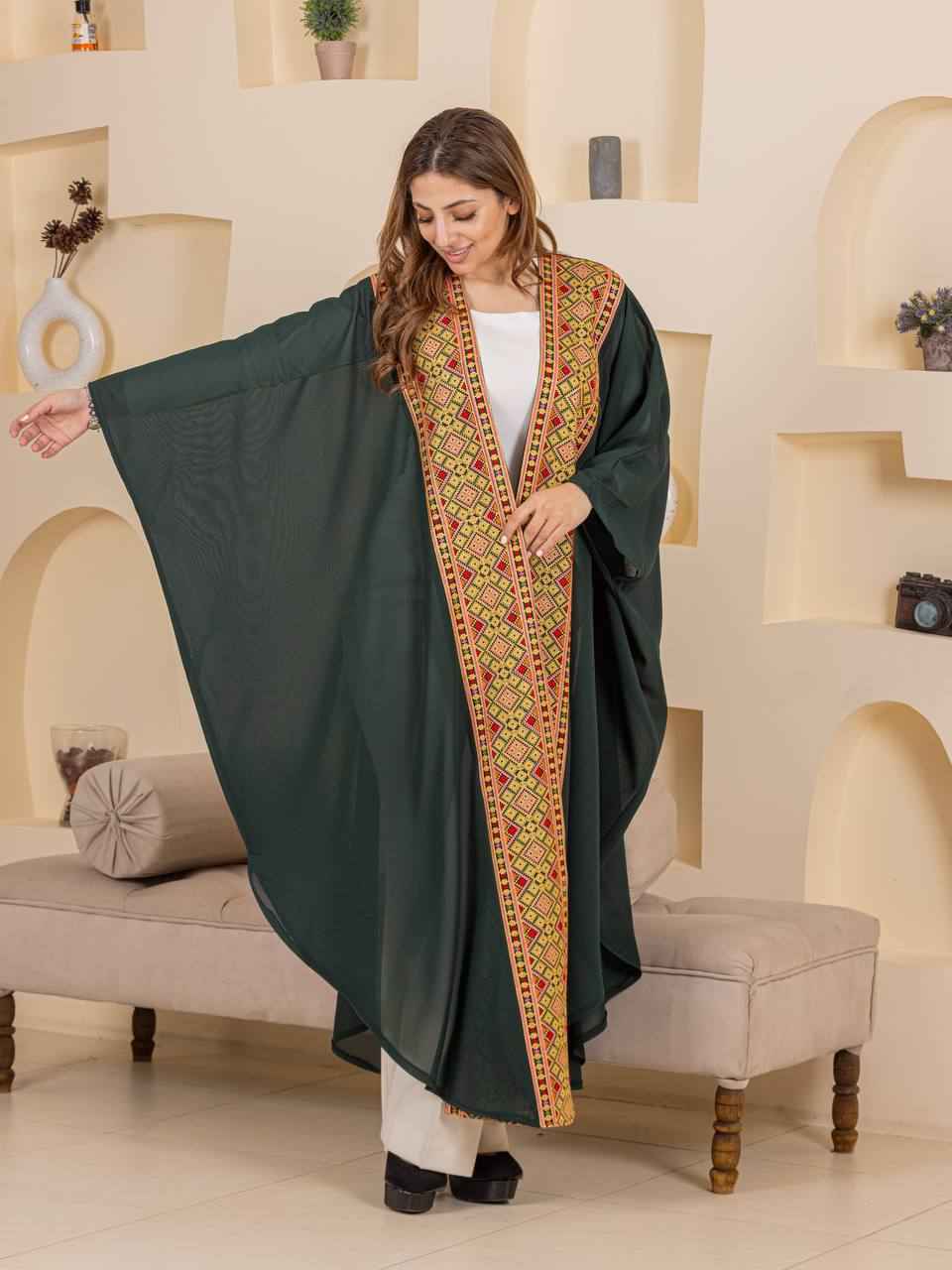 Heritage Embroidered Chiffon Bisht Abaya