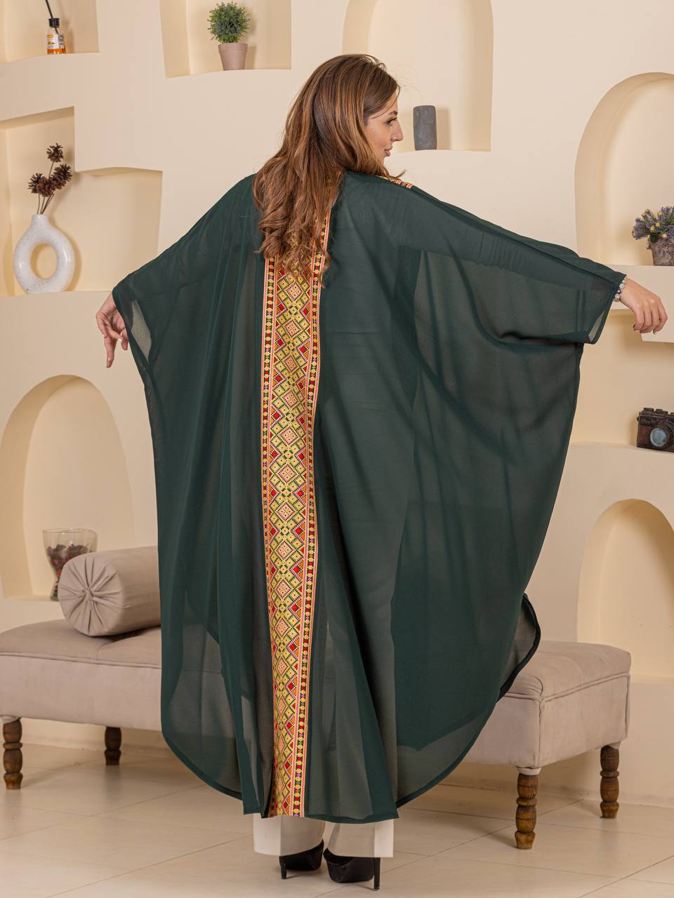 Heritage Embroidered Chiffon Bisht Abaya