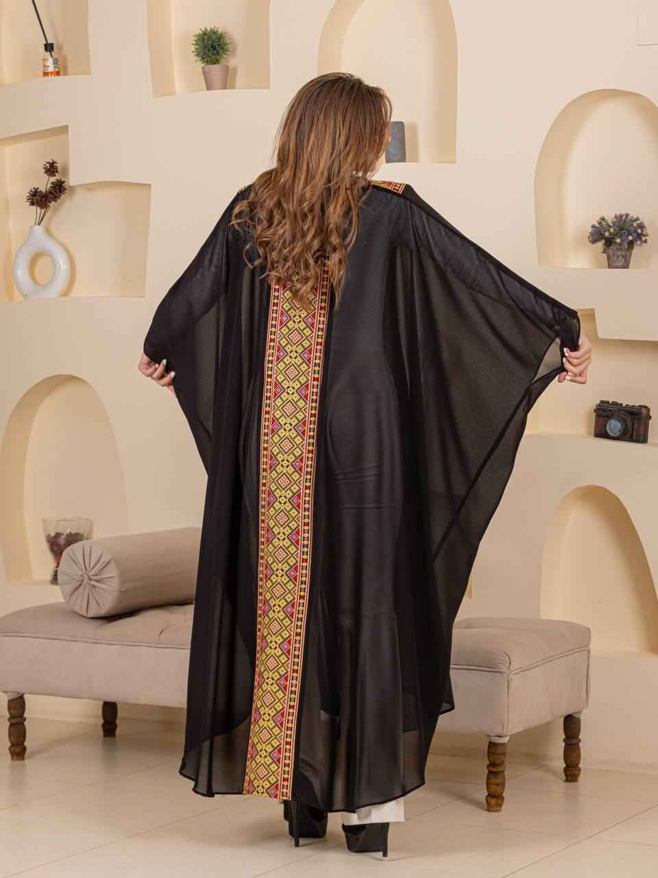 Heritage Embroidered Chiffon Bisht Abaya