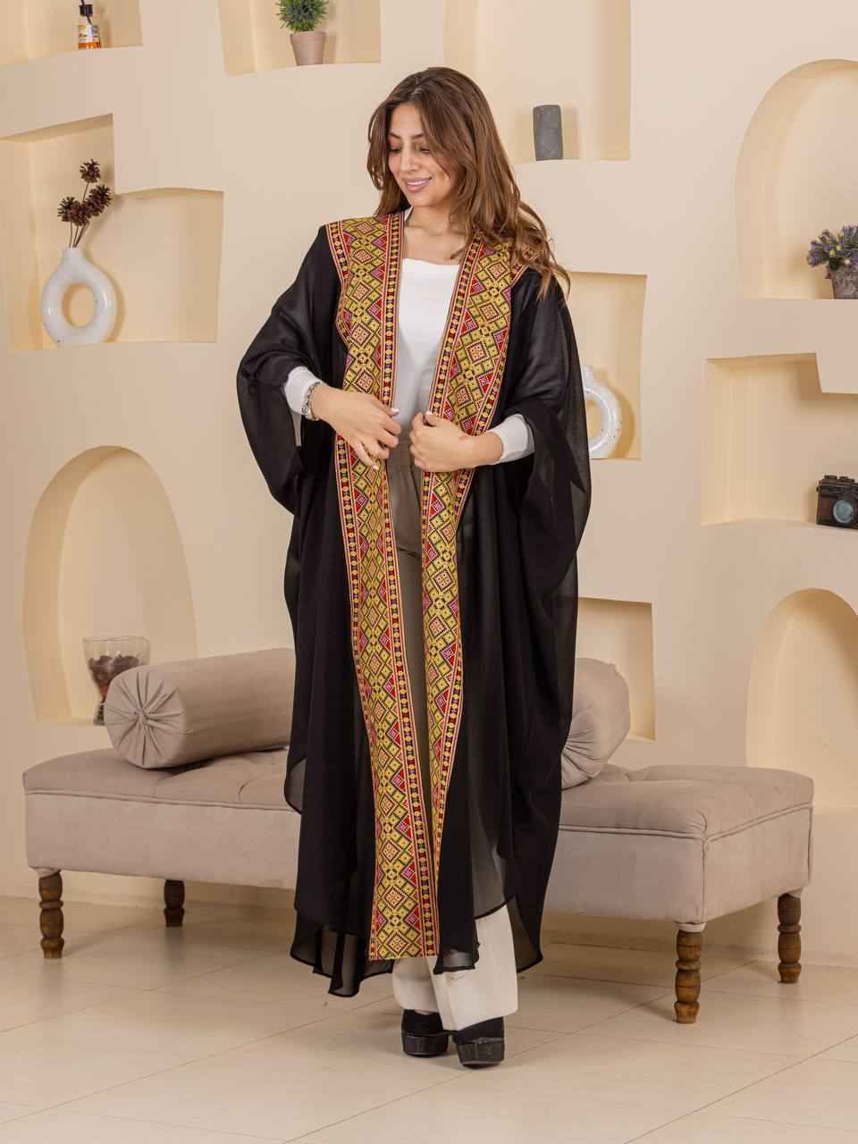 Heritage Embroidered Chiffon Bisht Abaya