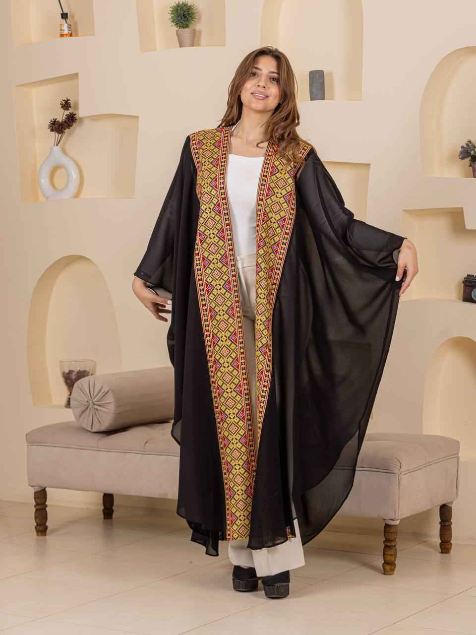 Heritage Embroidered Chiffon Bisht Abaya