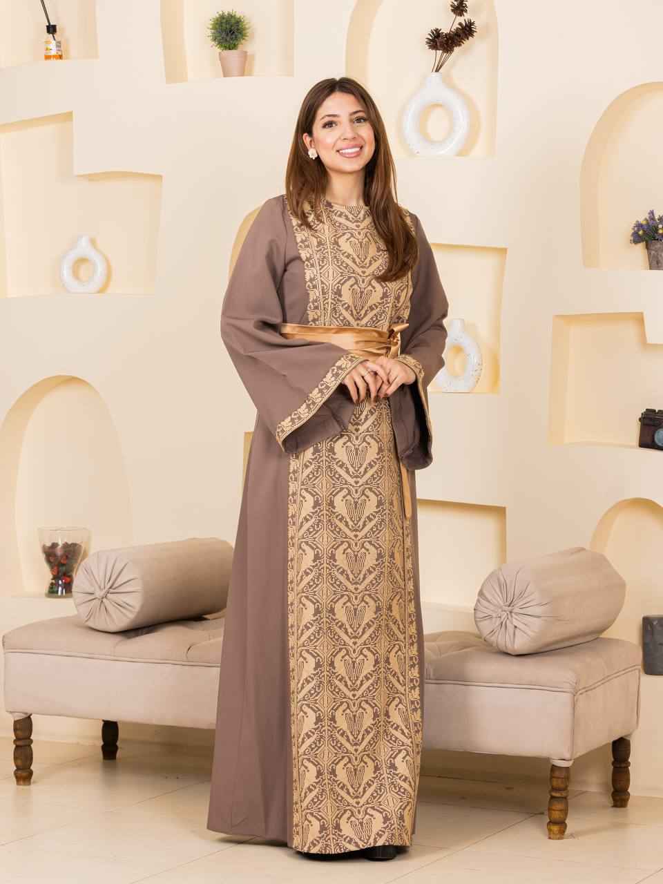 Heritage Elegance Embroidered Maxi Thobe with Satin Belt