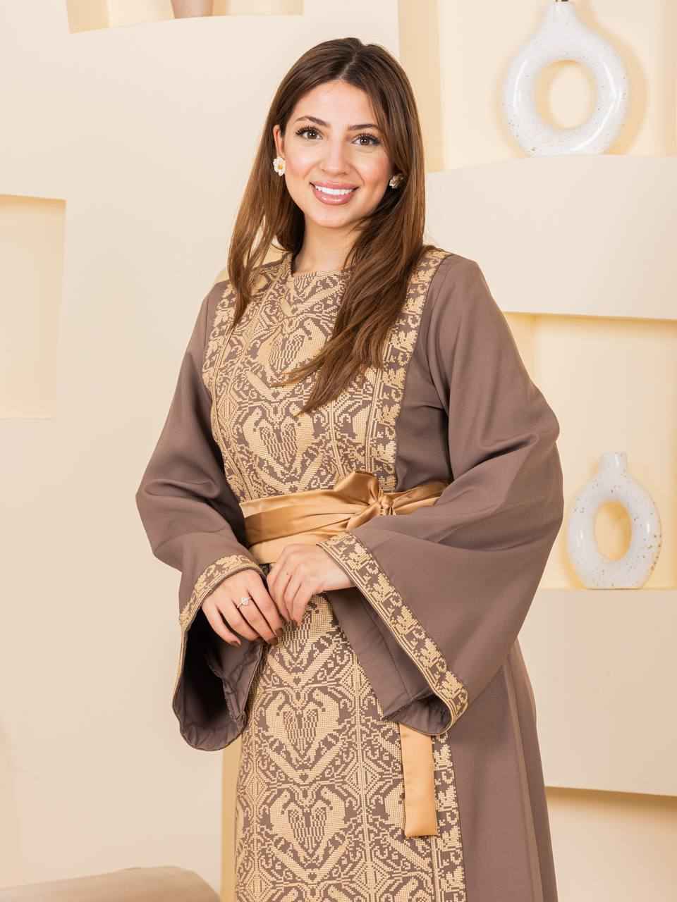 Heritage Elegance Embroidered Maxi Thobe with Satin Belt