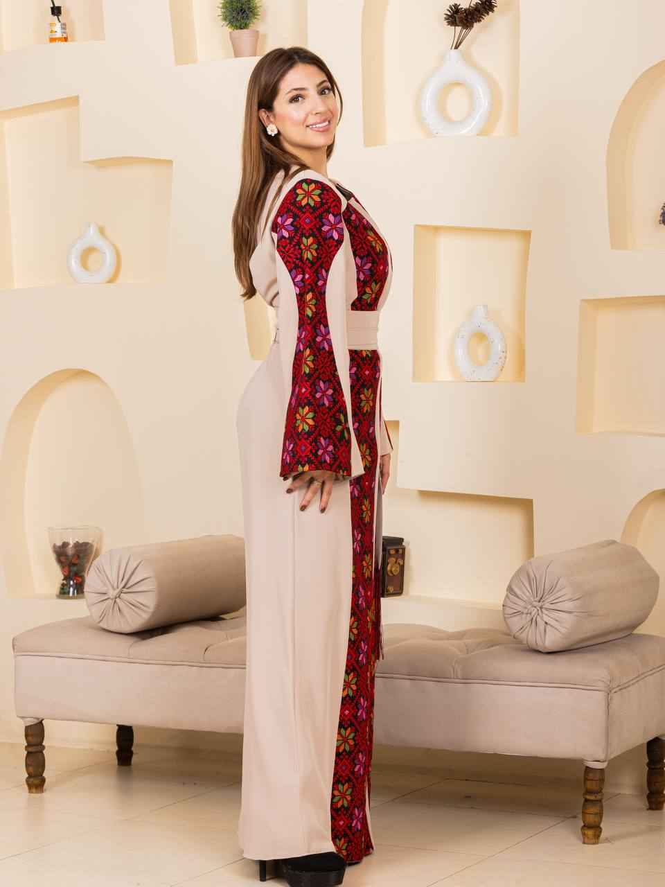 Modern Embroidered Thoub with Tasseled Belt