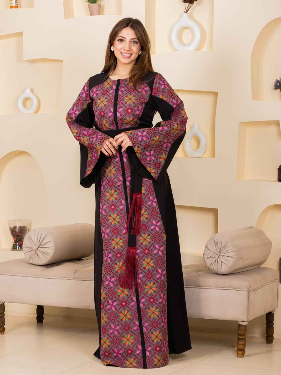 Modern Embroidered Thoub with Tasseled Belt