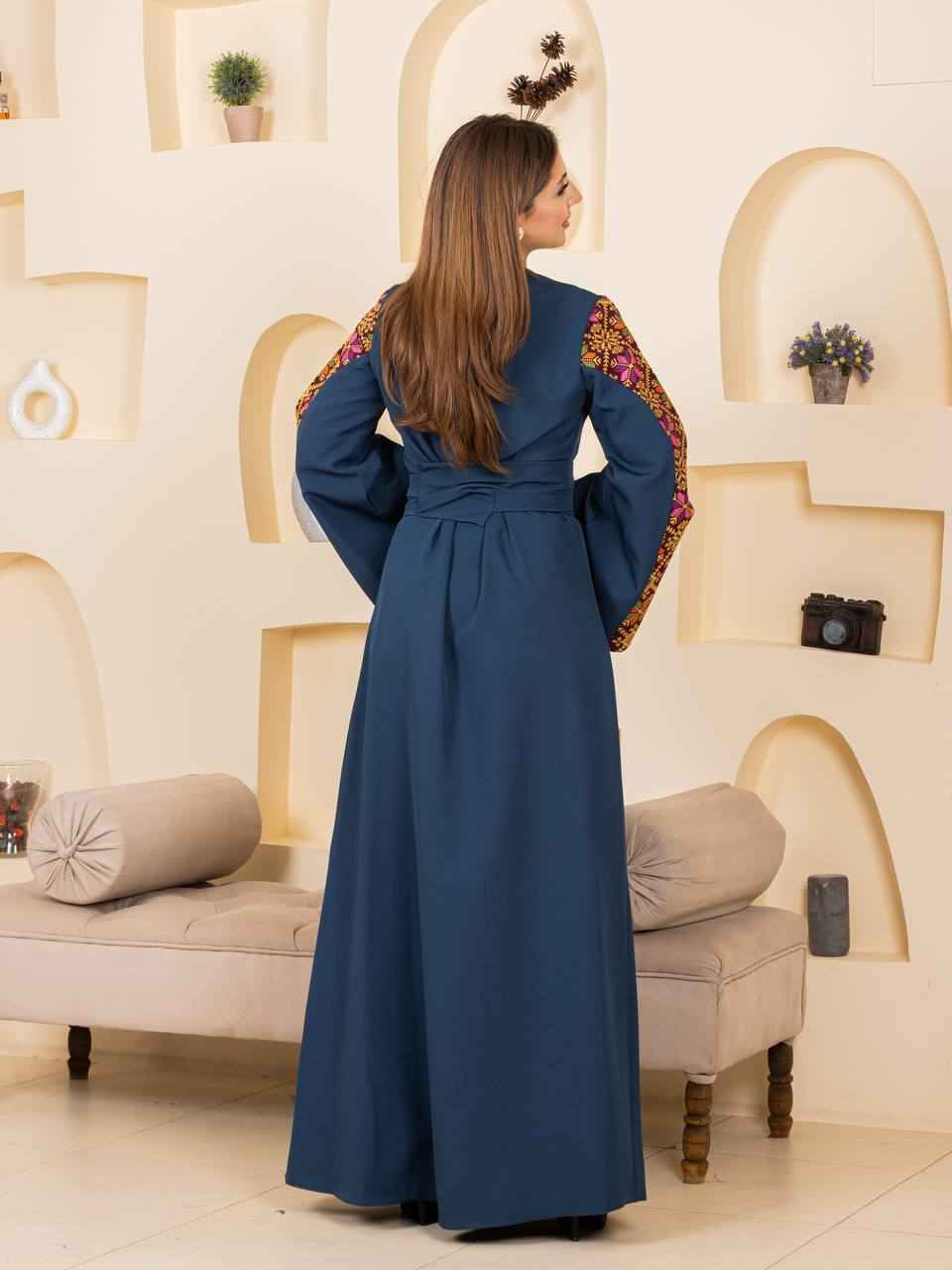 Modern Embroidered Thoub with Tasseled Belt