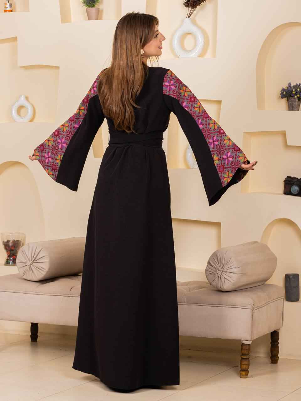 Modern Embroidered Thoub with Tasseled Belt