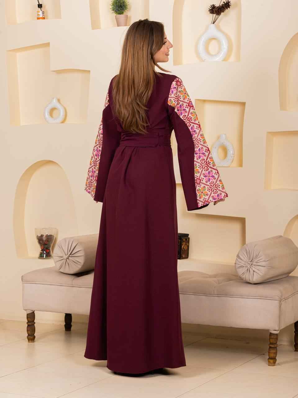 Modern Embroidered Thoub with Tasseled Belt