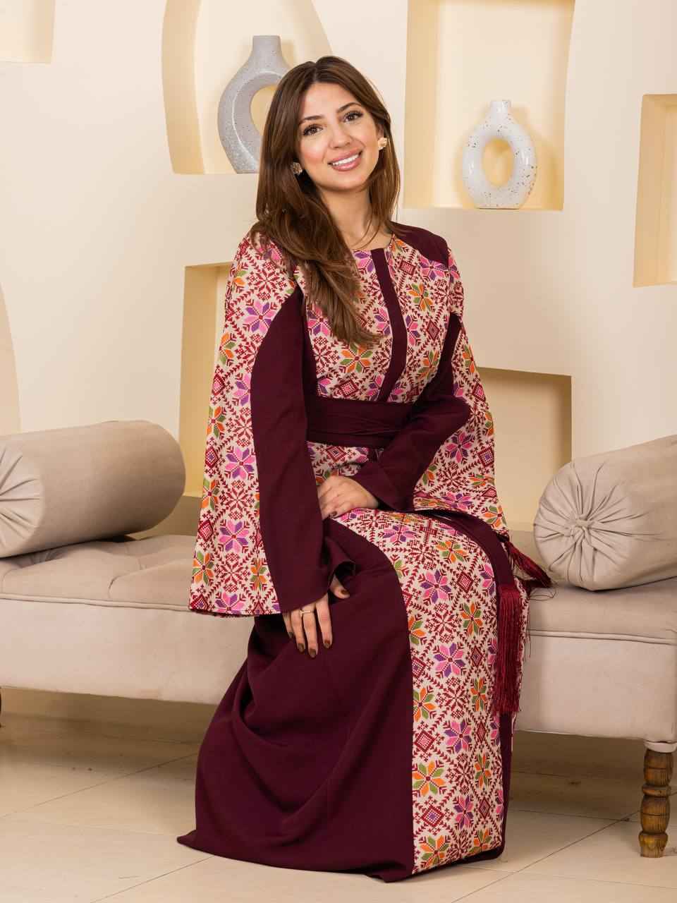 Modern Embroidered Thoub with Tasseled Belt