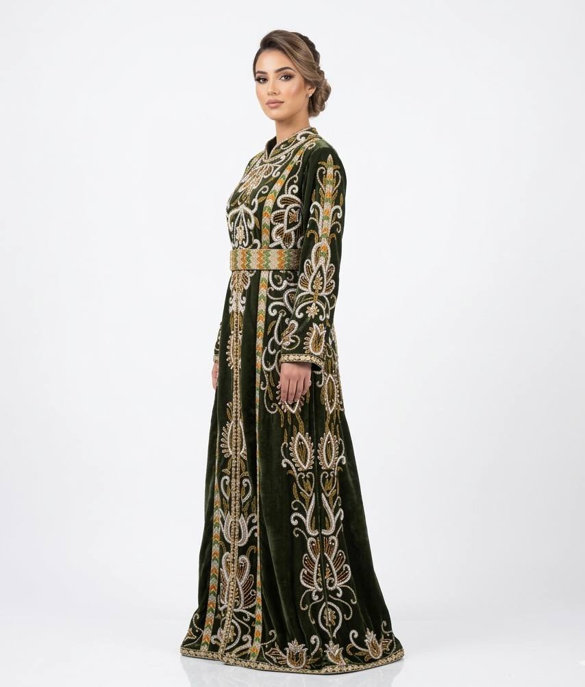 Royal Emerald Hand-Beaded Velvet Thobe