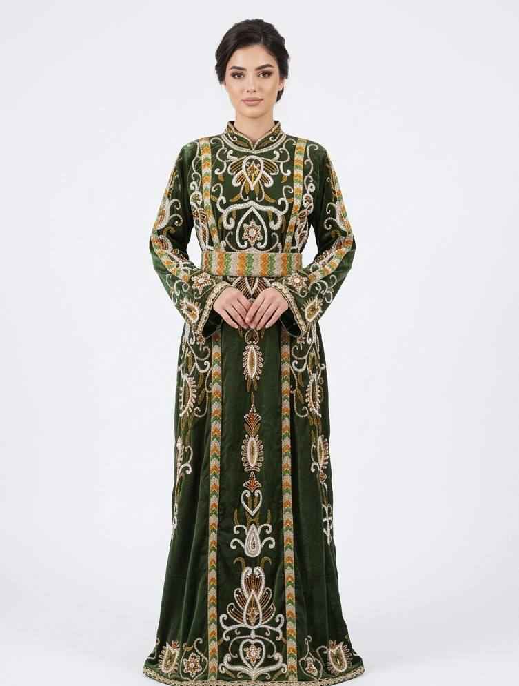 Royal Emerald Hand-Beaded Velvet Thobe