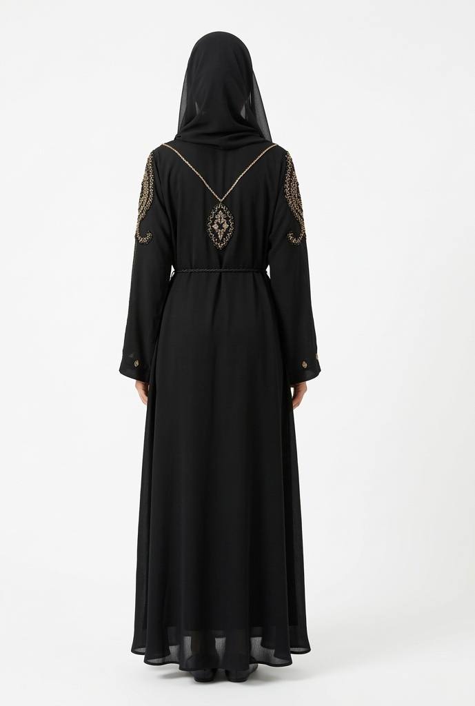 Noir Pearl Hand-Beaded Abaya