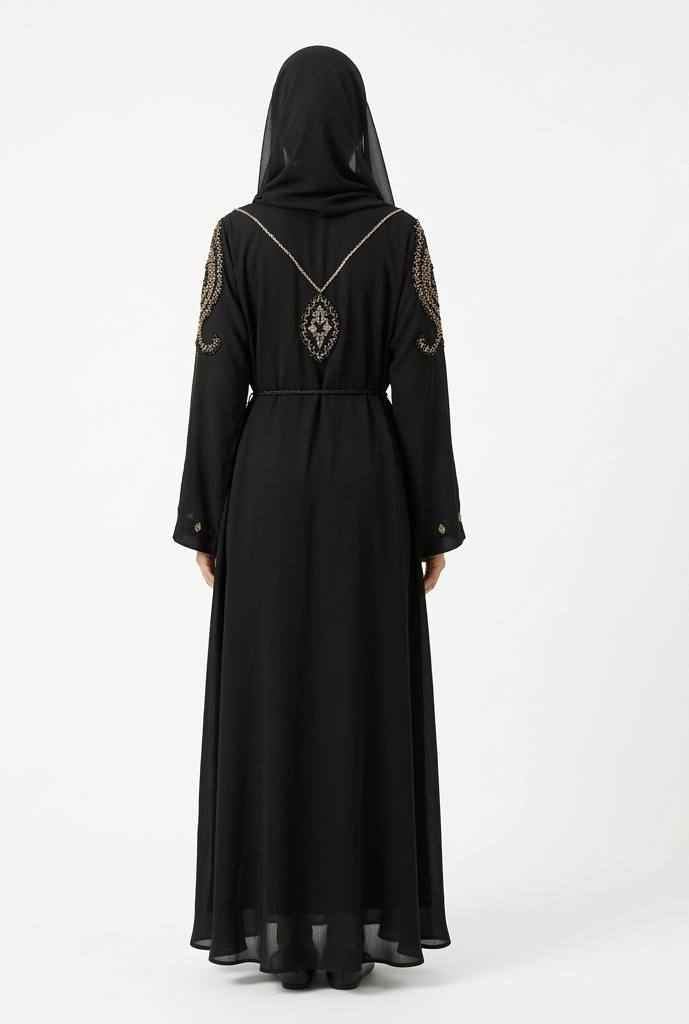 Noir Pearl Hand-Beaded Abaya