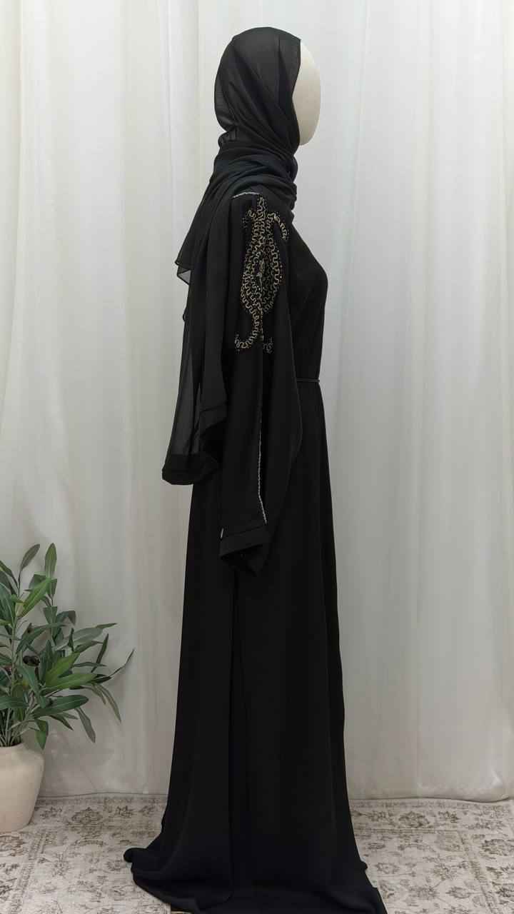 Noir Pearl Hand-Beaded Abaya