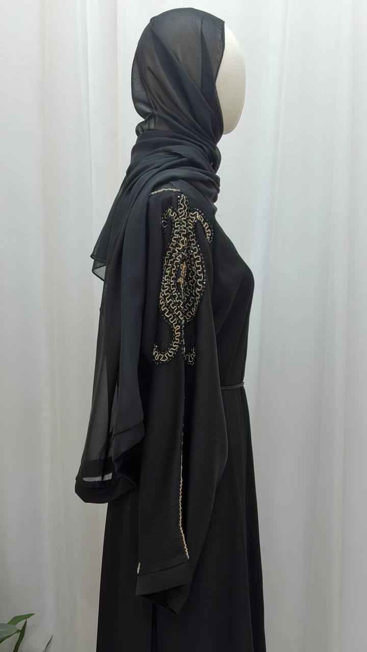 Noir Pearl Hand-Beaded Abaya