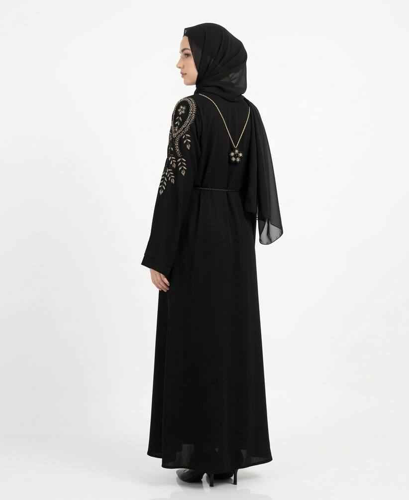 Midnight Noor Abaya – Hand Beaded Edition
