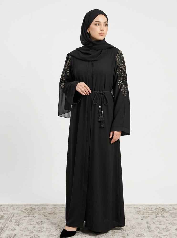 Midnight Noor Abaya – Hand Beaded Edition