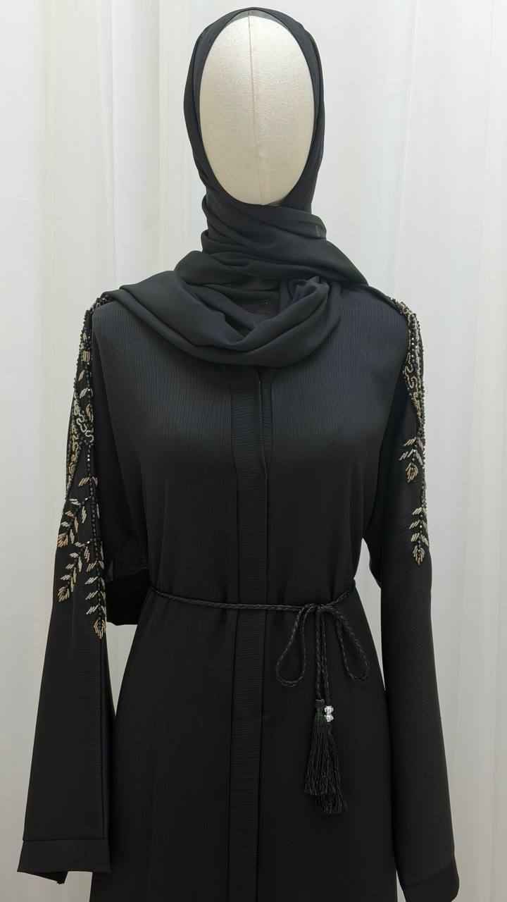 Midnight Noor Abaya – Hand Beaded Edition