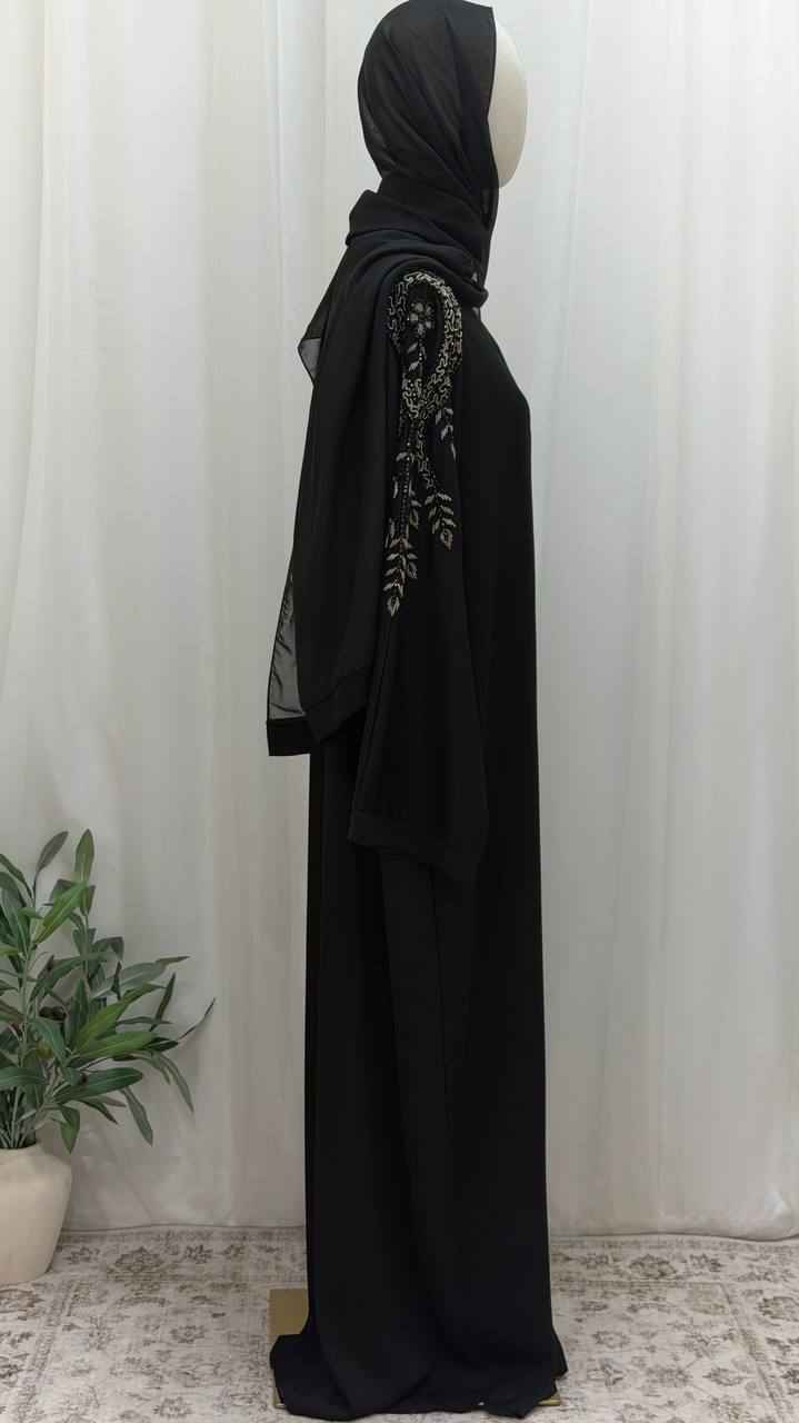 Midnight Noor Abaya – Hand Beaded Edition