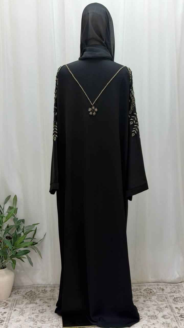 Midnight Noor Abaya – Hand Beaded Edition