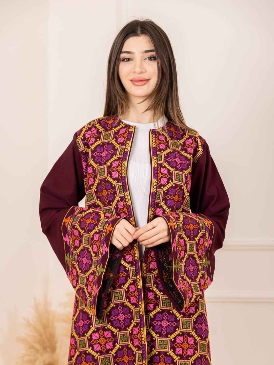 Open Embroidered Abaya Wardat Al-Quds