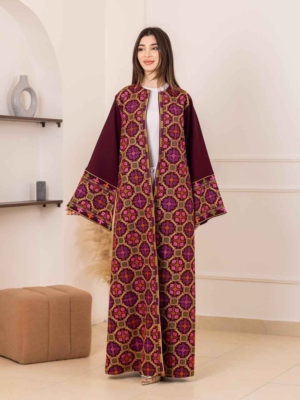 Open Embroidered Abaya Wardat Al-Quds