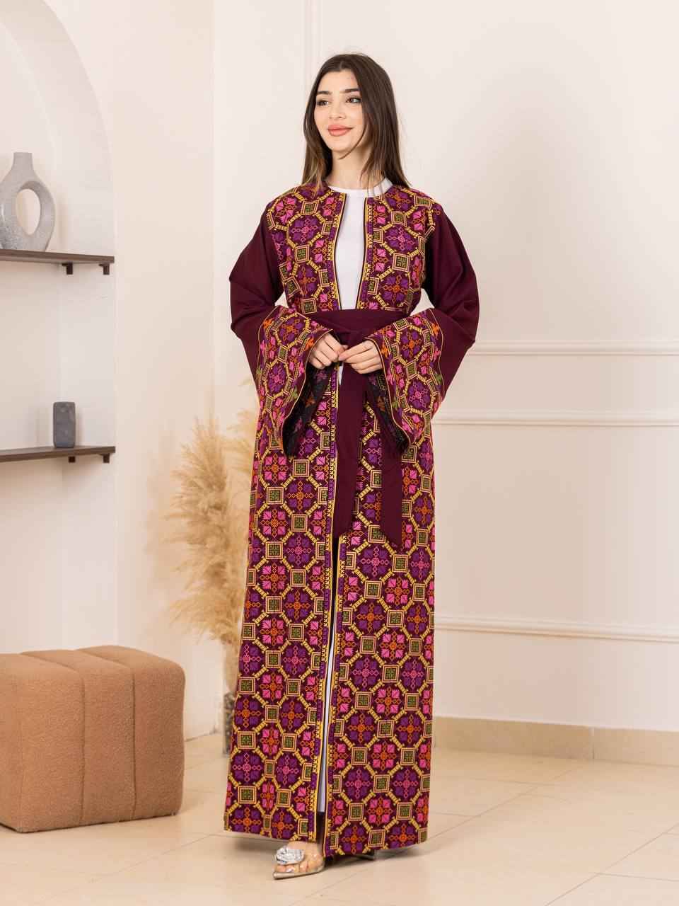 Open Embroidered Abaya Wardat Al-Quds