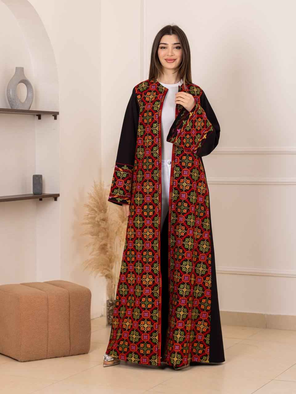 Open Embroidered Abaya Wardat Al-Quds